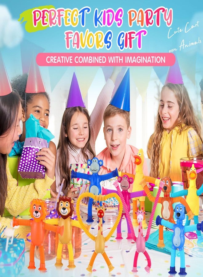 Arrowbash 20 Pcs Telescopic Suction Cup Giraffe Toy Dog Monkey Tiger Screaming Chicken Sensory Tubes Bendable Suction Toys Educational Fidget Toys for Girls Boys Prize(Normal) - Image 3